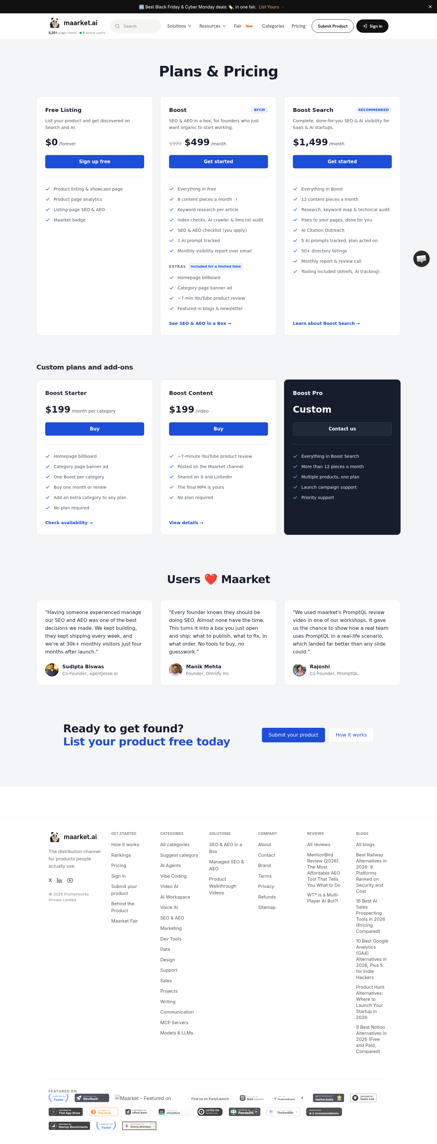 maarket.ai Pricing: the part of the page where it does this
