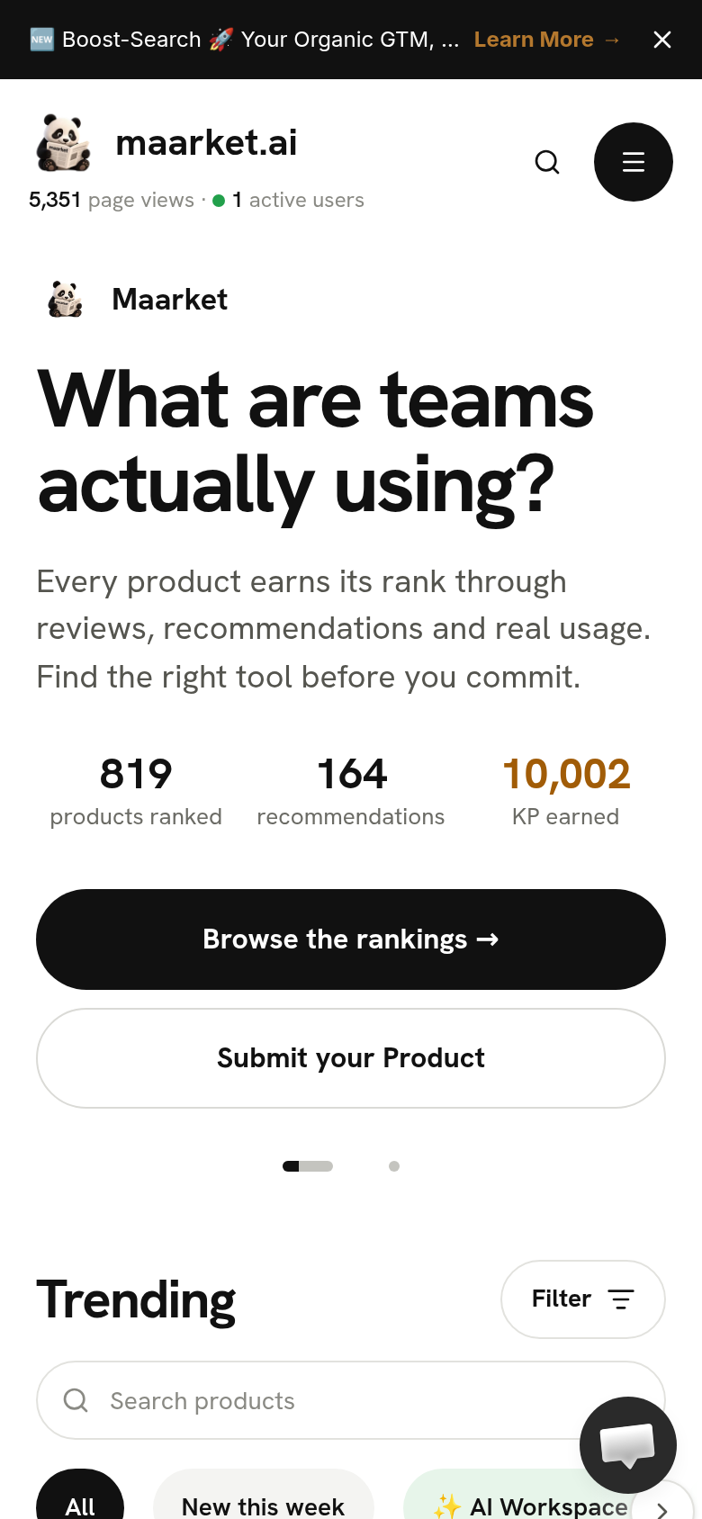 maarket.ai mobile capture of the first page