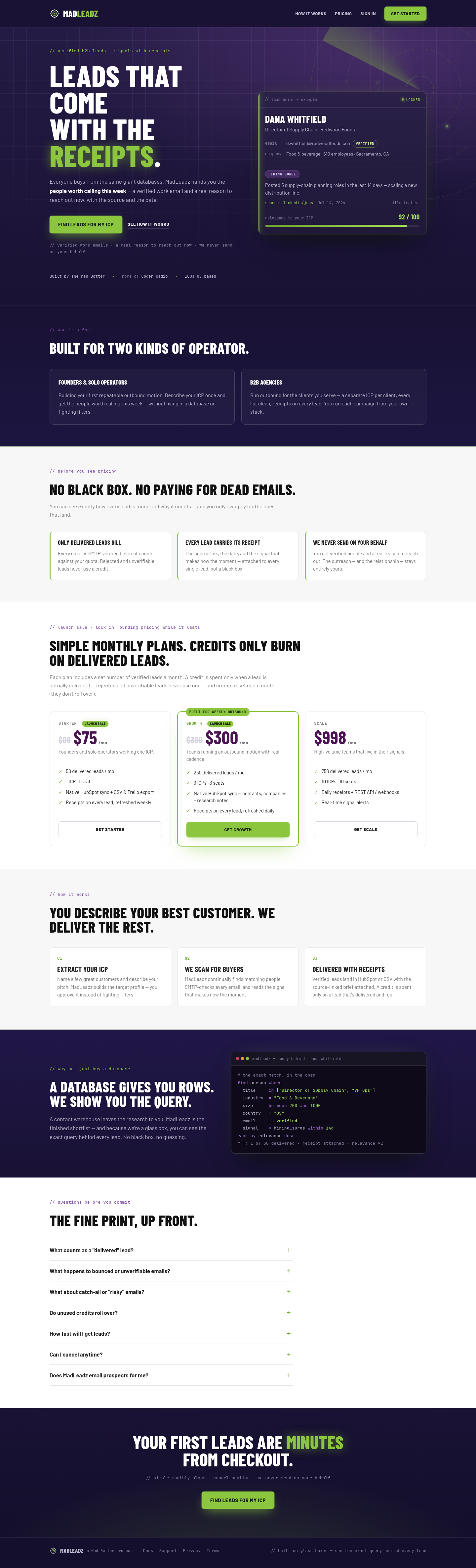 madleadz.com — The Pricing Page