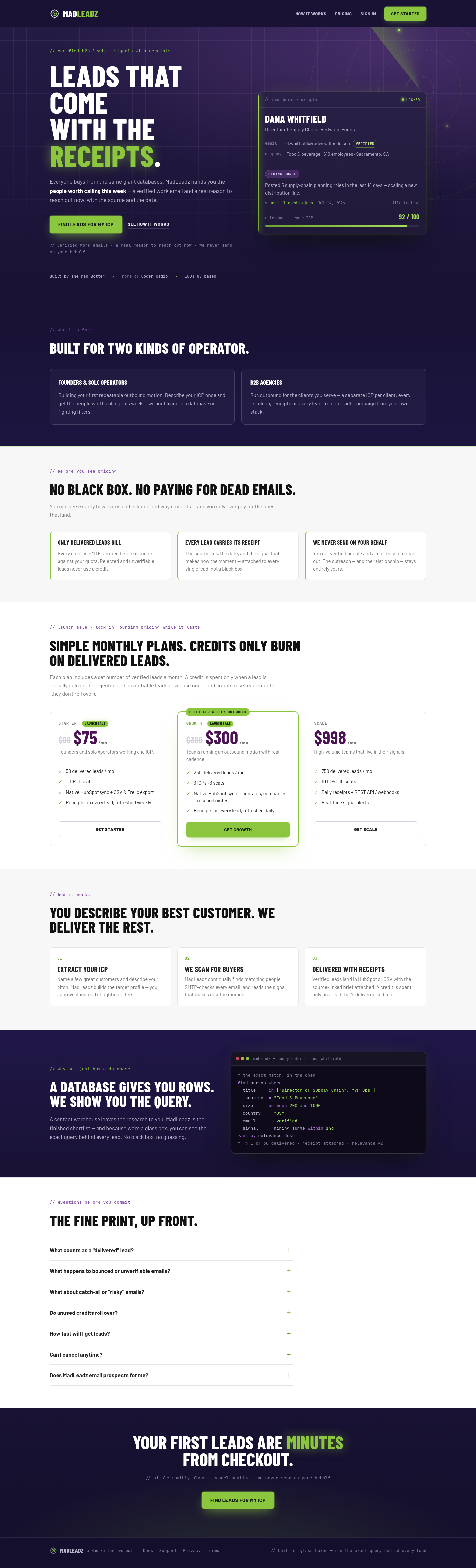 madleadz.com — The Pricing Page