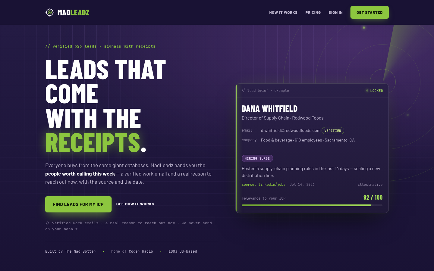 madleadz.com desktop capture of the first page