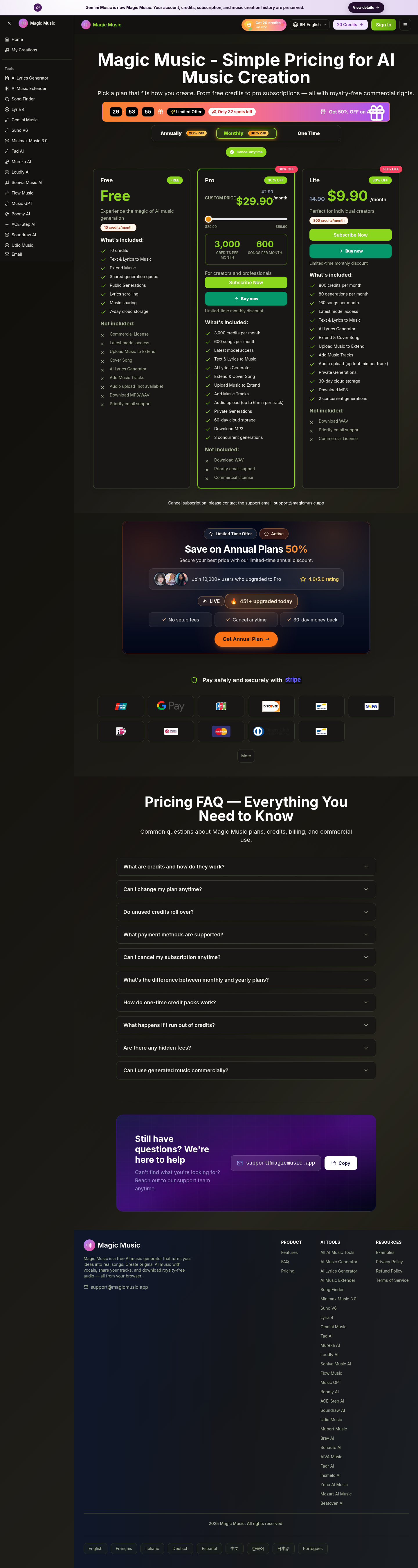 magicmusic.app Pricing: the part of the page where it does this