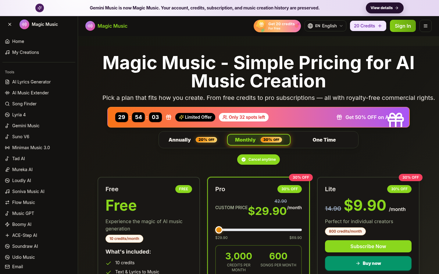 magicmusic.app Pricing capture, where it does this