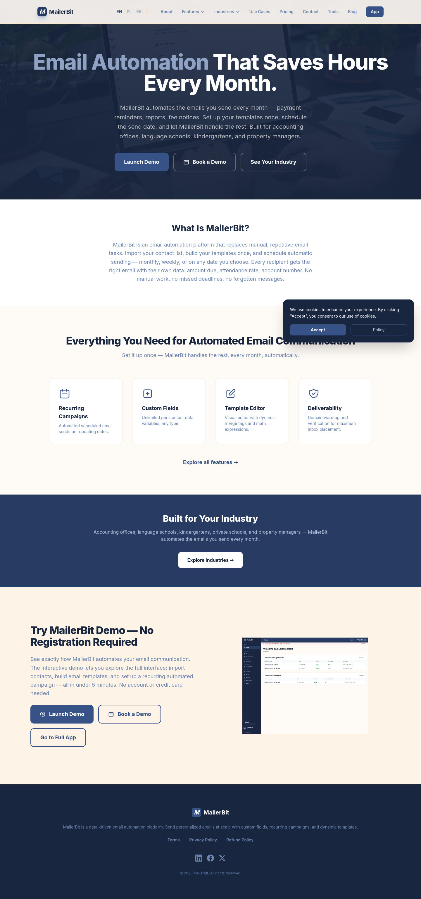 Nav section of mailerbit.com