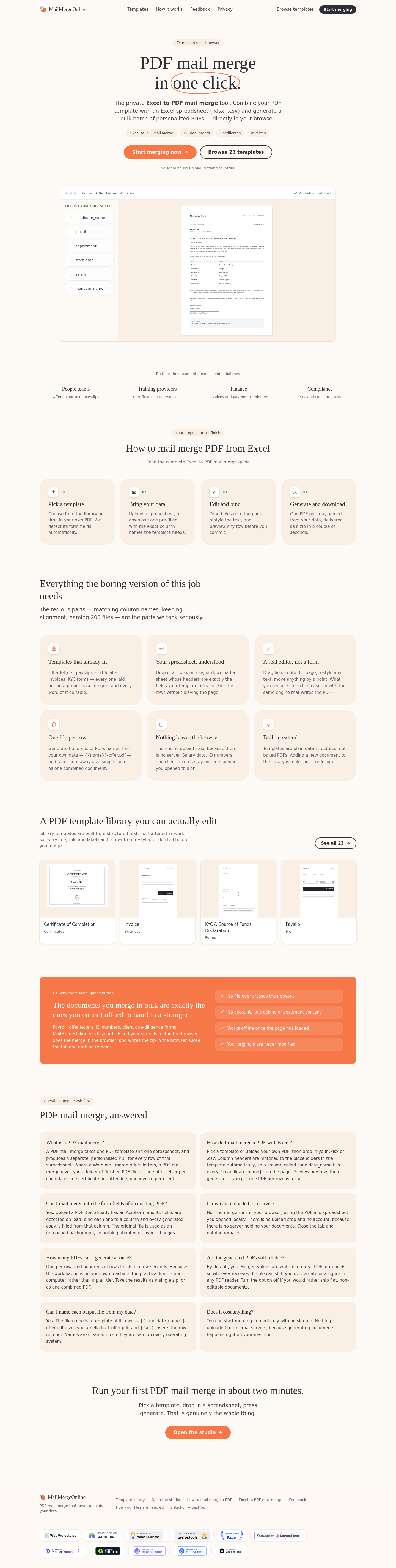 Nav section of mailmergeonline.com