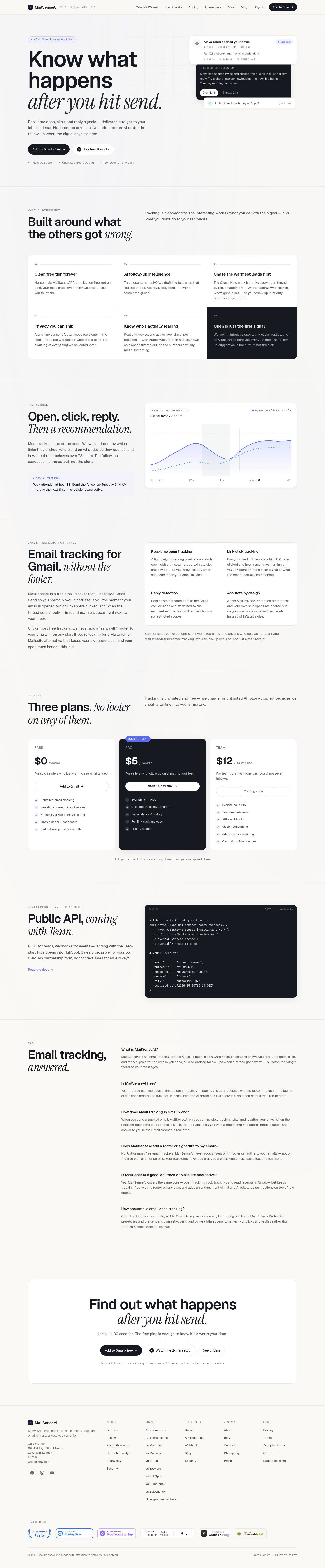 Nav section of mailsenseai.com