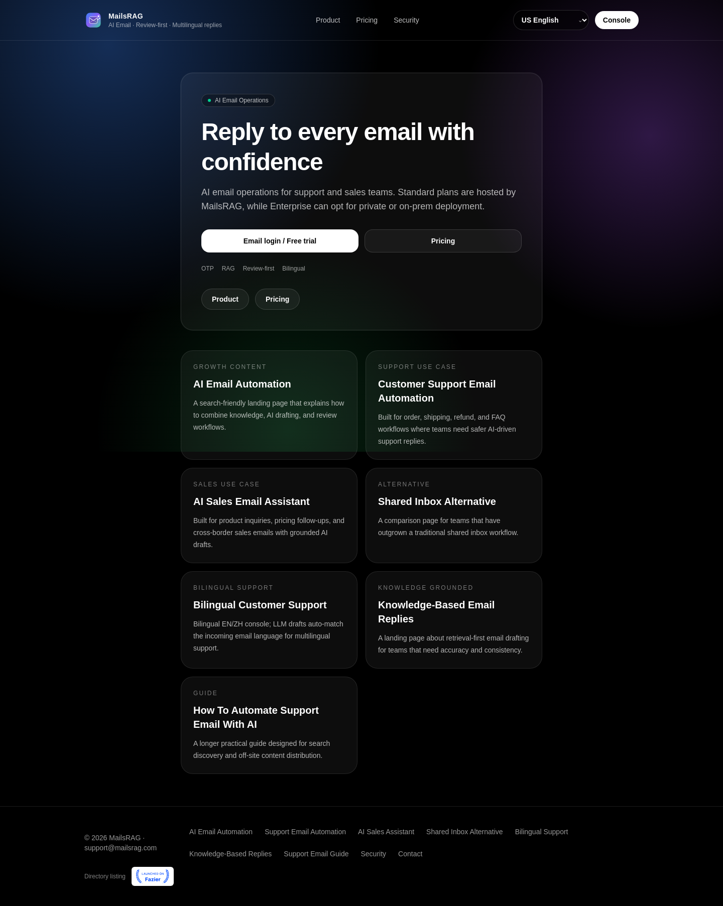 Nav section of mailsrag.com