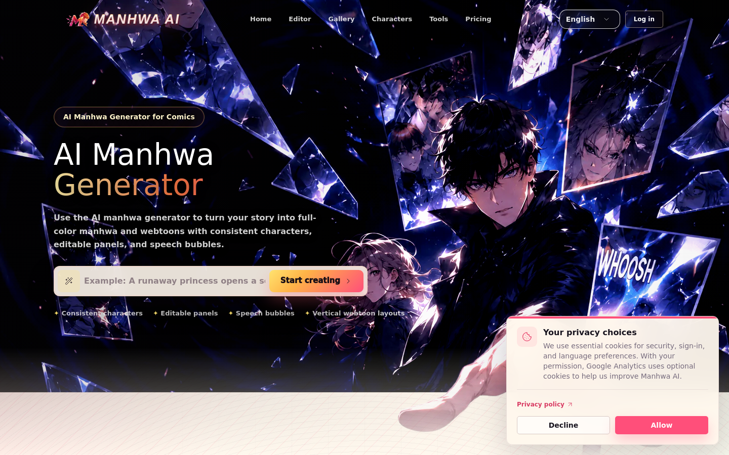 Captured homepage of manhwaai.net