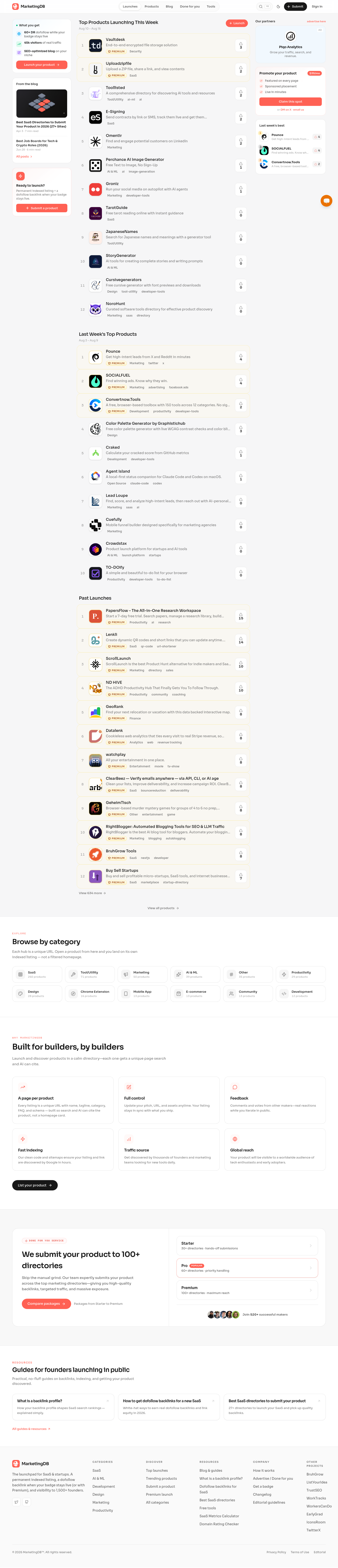 Nav section of marketingdb.live
