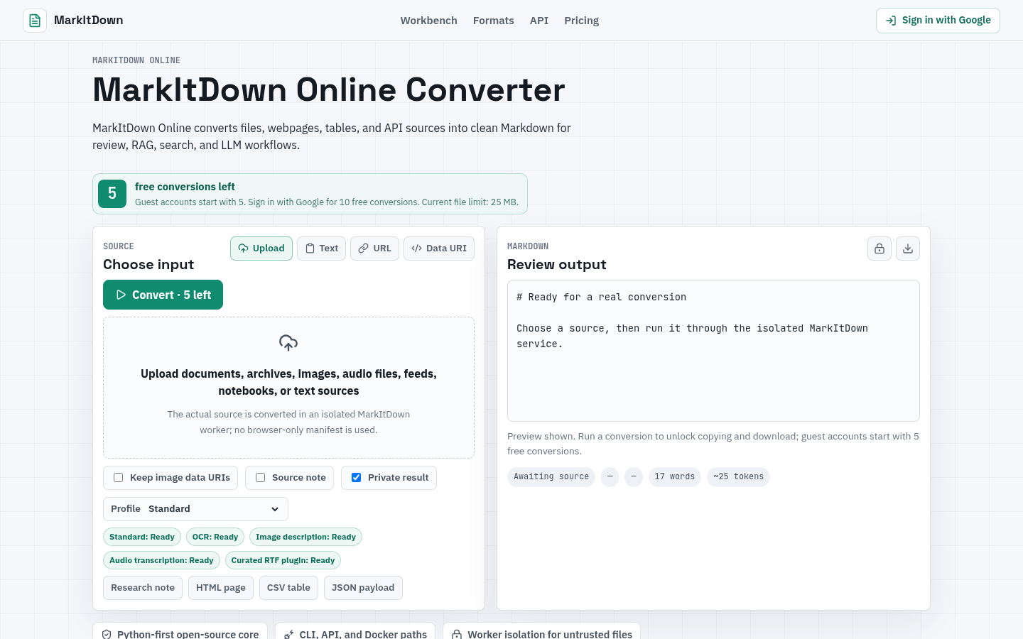 markitdown.store desktop capture of the first page