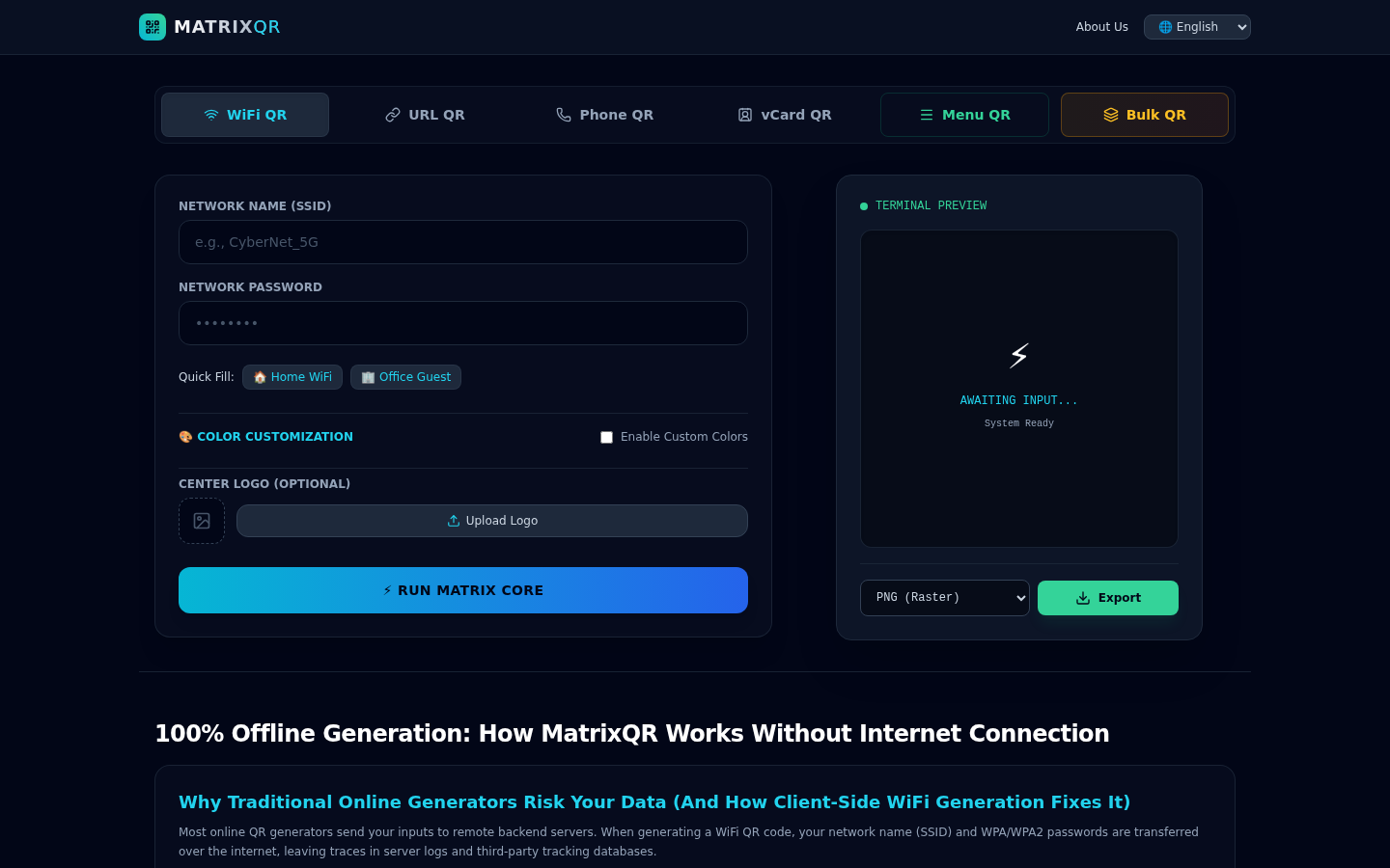 matrixqr.cc desktop capture of the first page