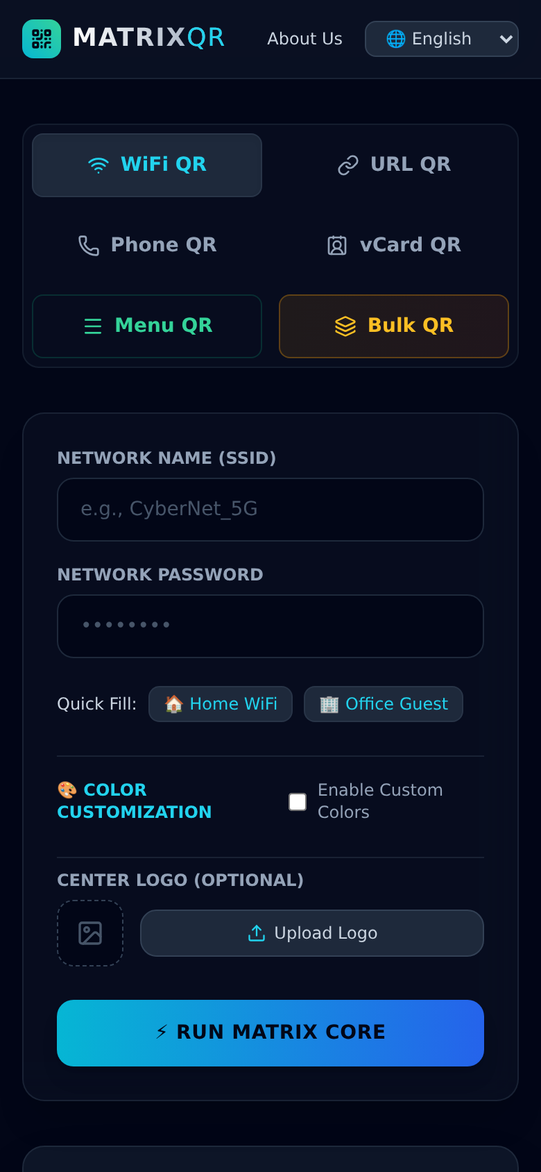 matrixqr.cc mobile capture of the first page