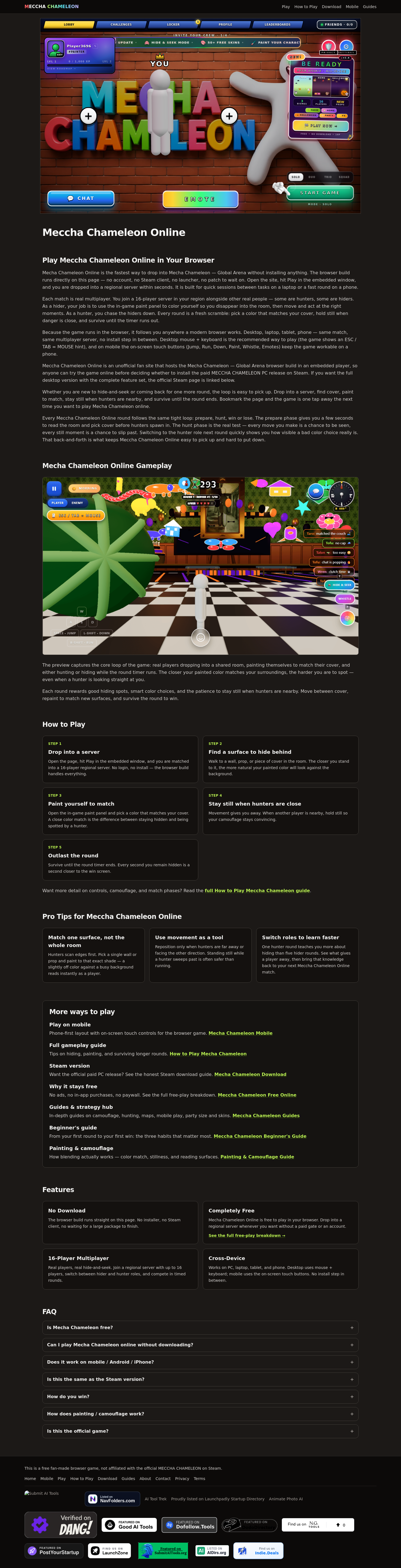Nav section of mecchachameleonplay.com