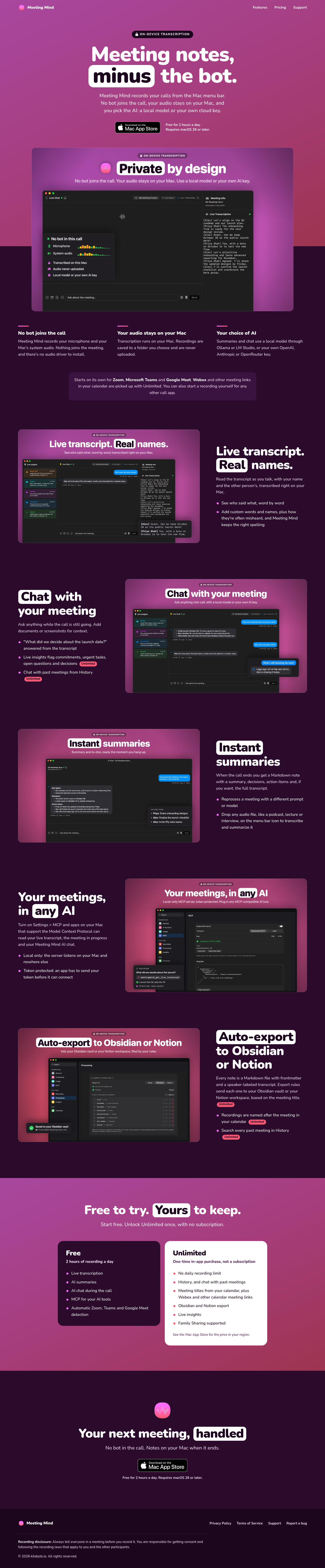 Nav section of meetingmind.kilabyte.io