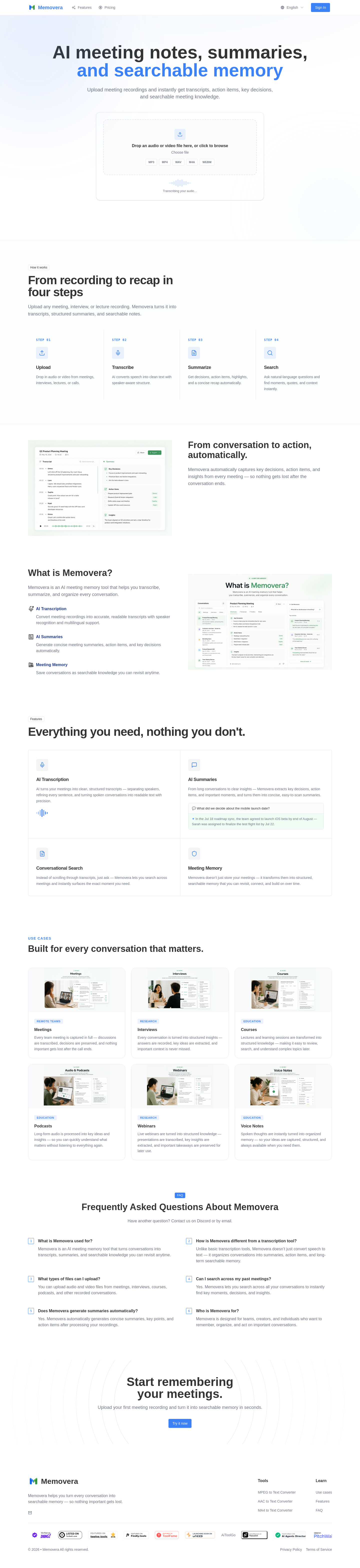FAQ section from memovera.io