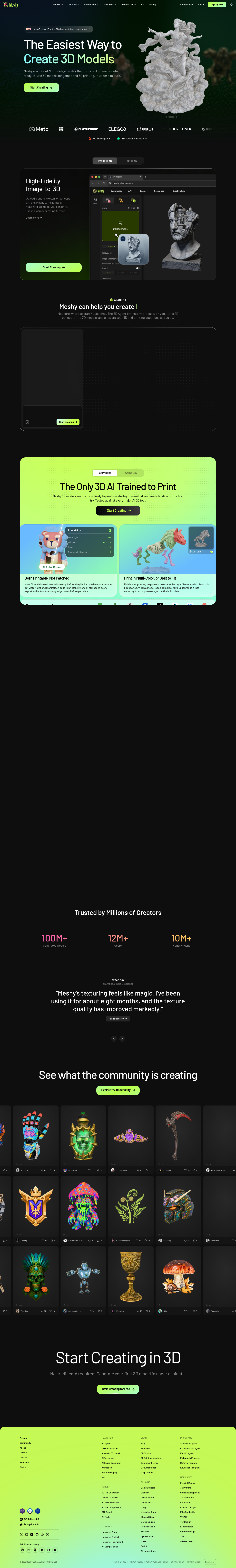 Nav section of meshy.ai