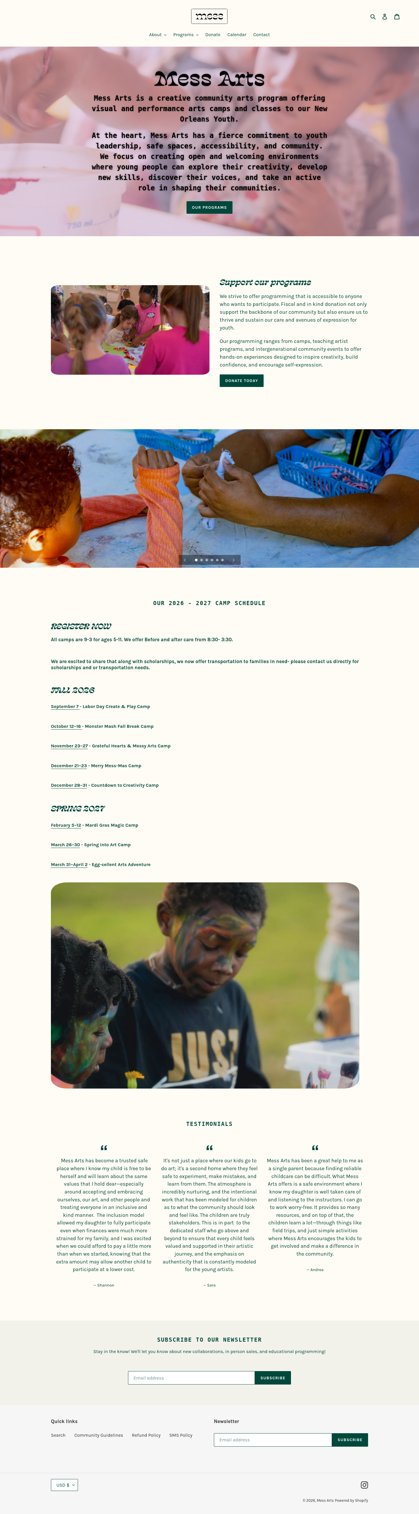 Nav section of messarts.org