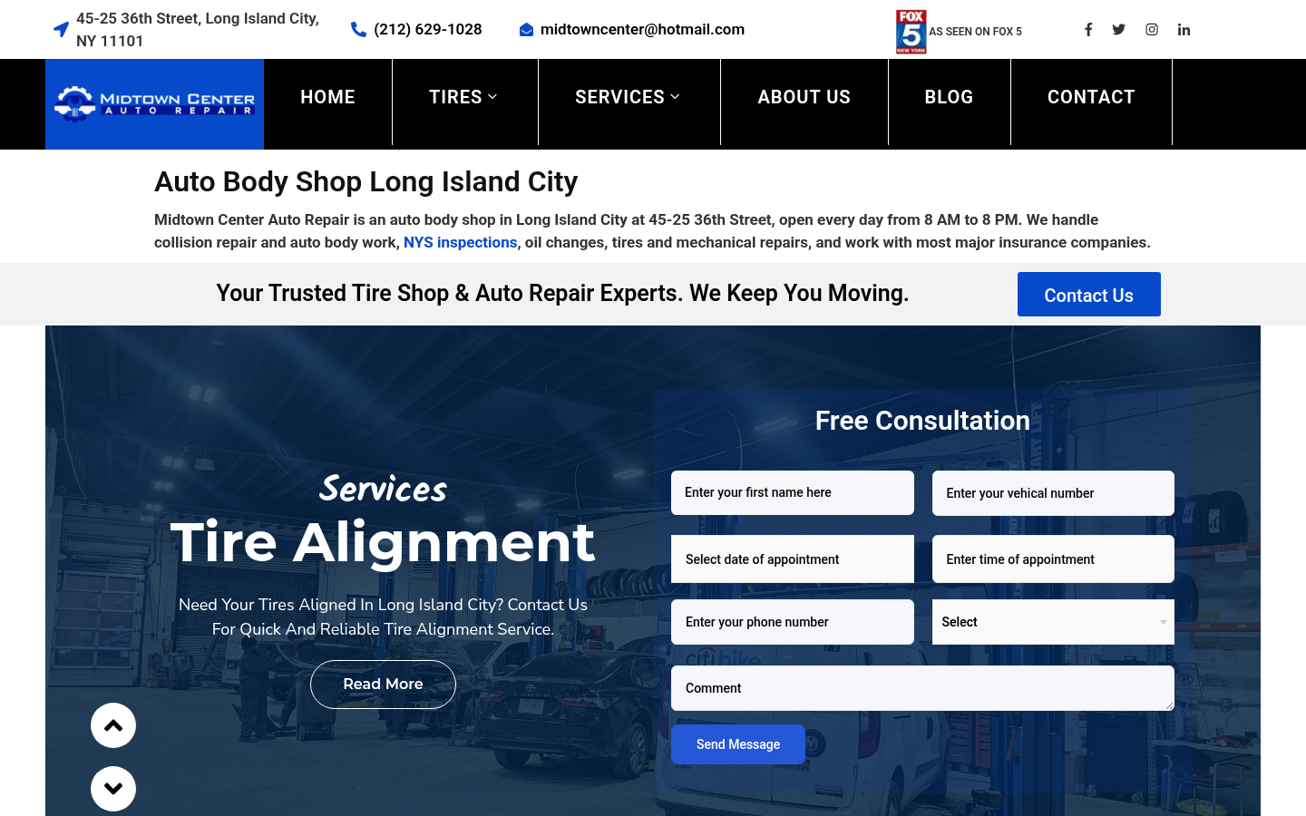 midtowncenterautorepair.com desktop capture of the first page