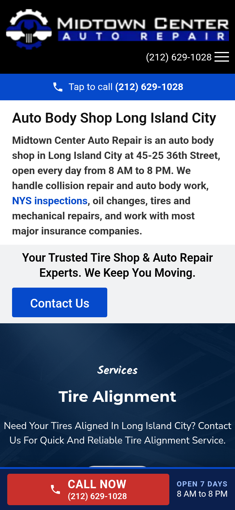 midtowncenterautorepair.com mobile capture of the first page