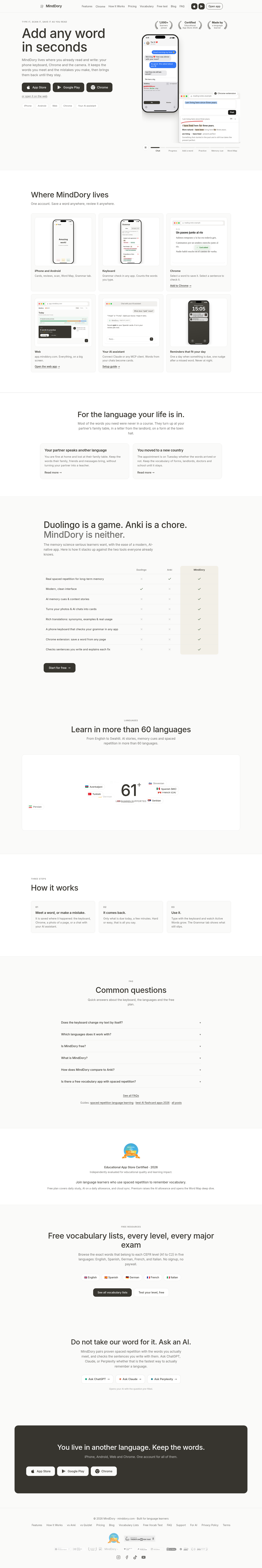 minddory.com FAQ section, Homepage / Lander