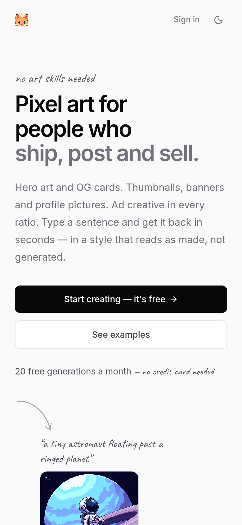 minia.art mobile capture of the first page