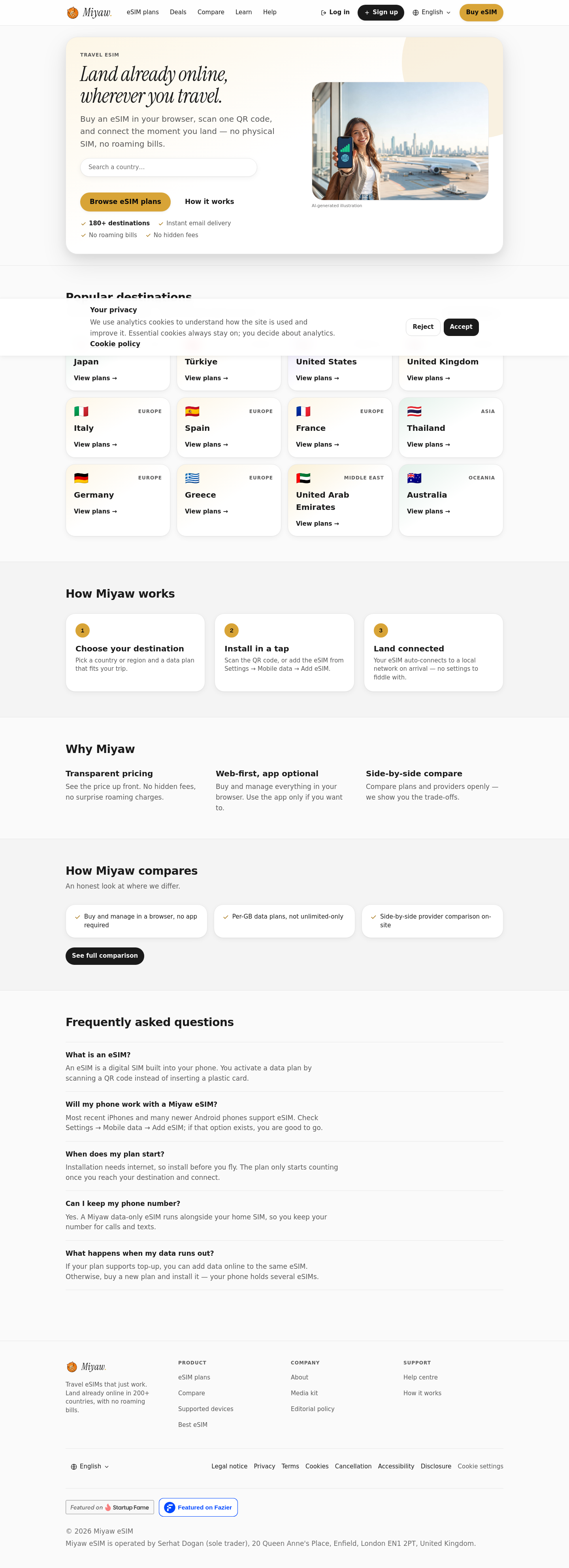 FAQ section from miyawesim.app