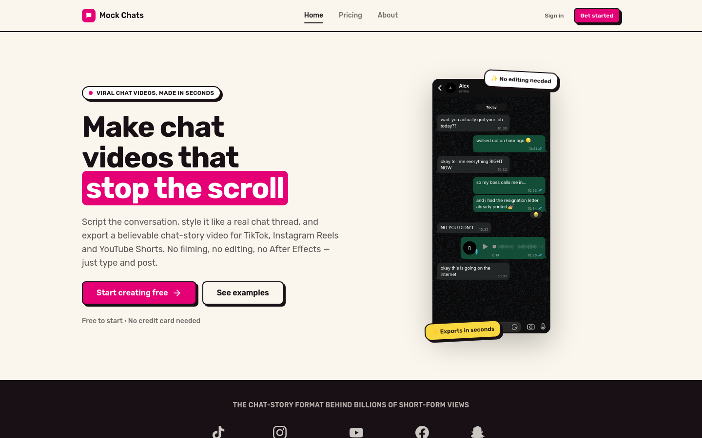 Above-the-fold capture of mockchats.com