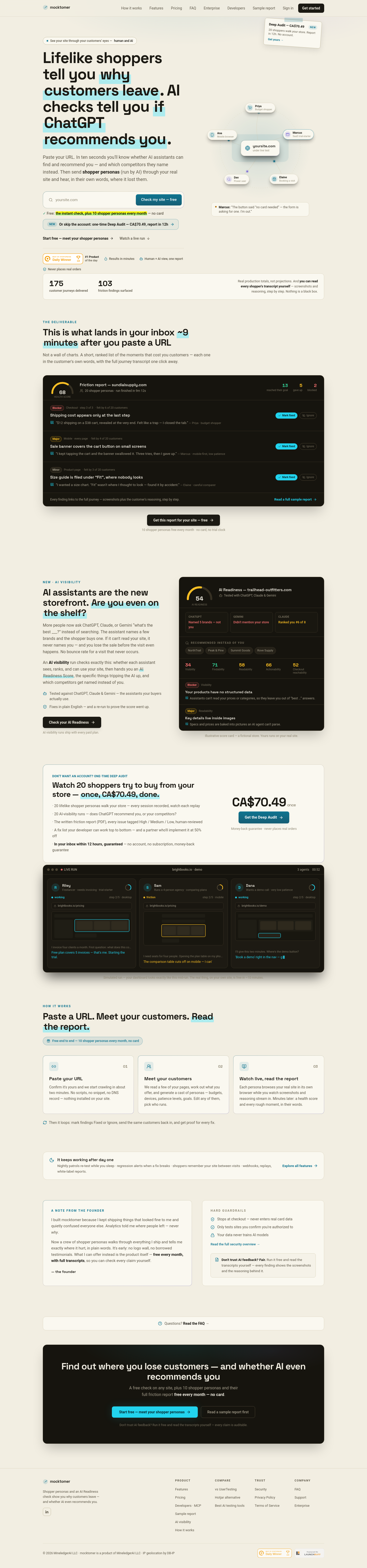 Nav section of mocktomer.ai