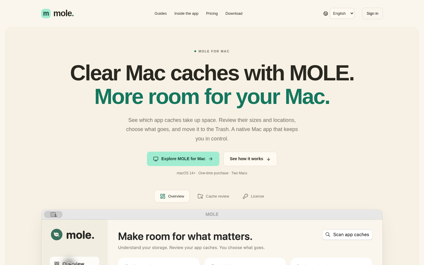mole.cheap desktop capture of the first page