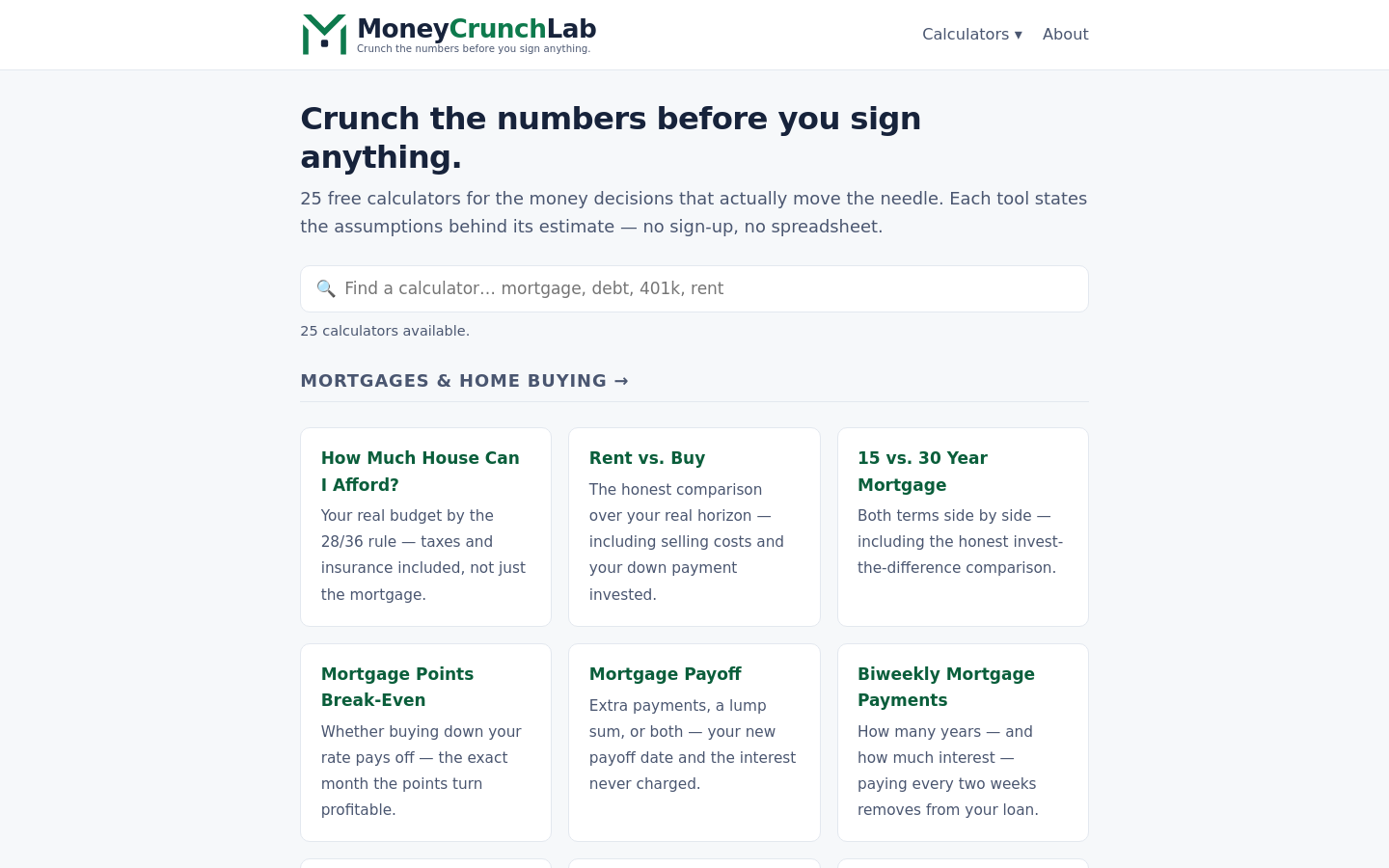 Above-the-fold capture of moneycrunchlab.com