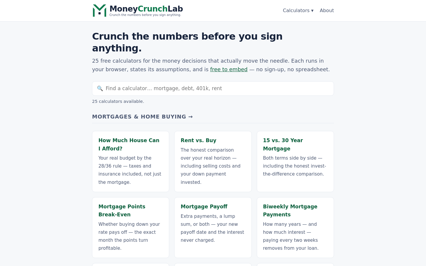 moneycrunchlab.com desktop capture of the first page