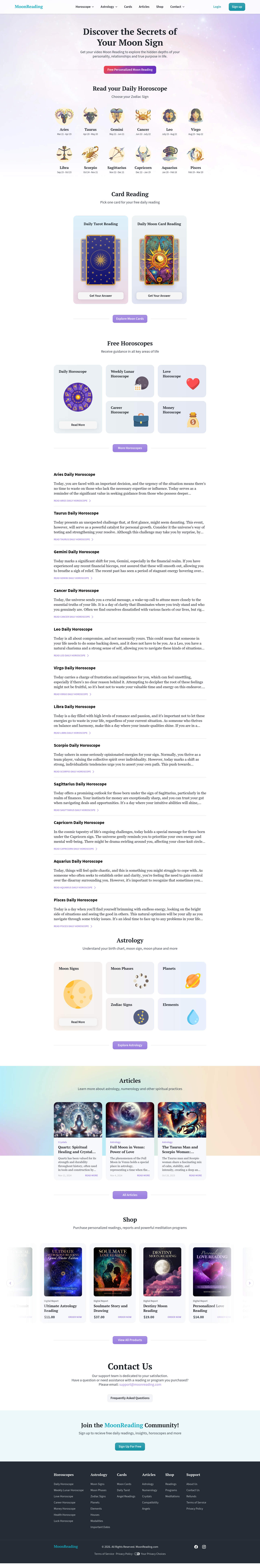 Nav section of moonreading.com