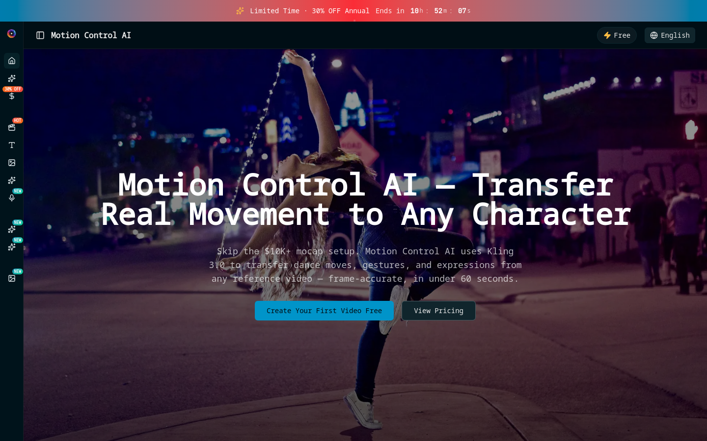 Hero section of motioncontrolai.io
