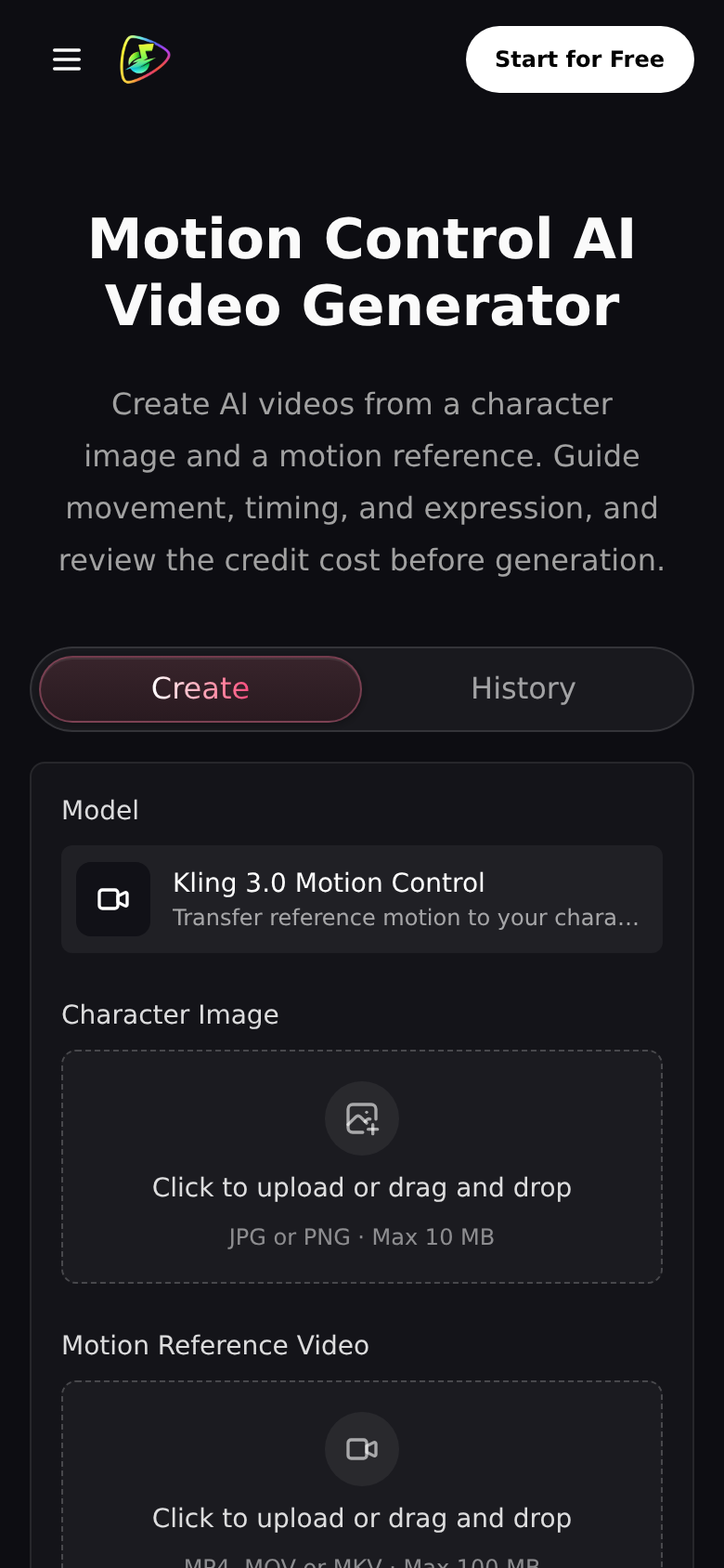 motioncontrolai.online mobile capture of the first page