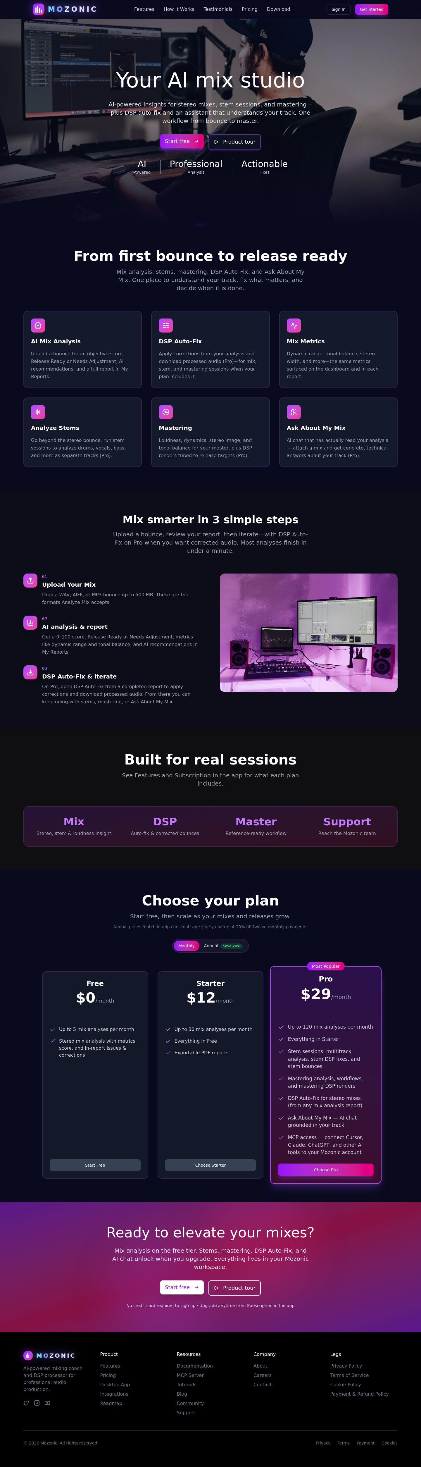 Nav section of mozonic.com