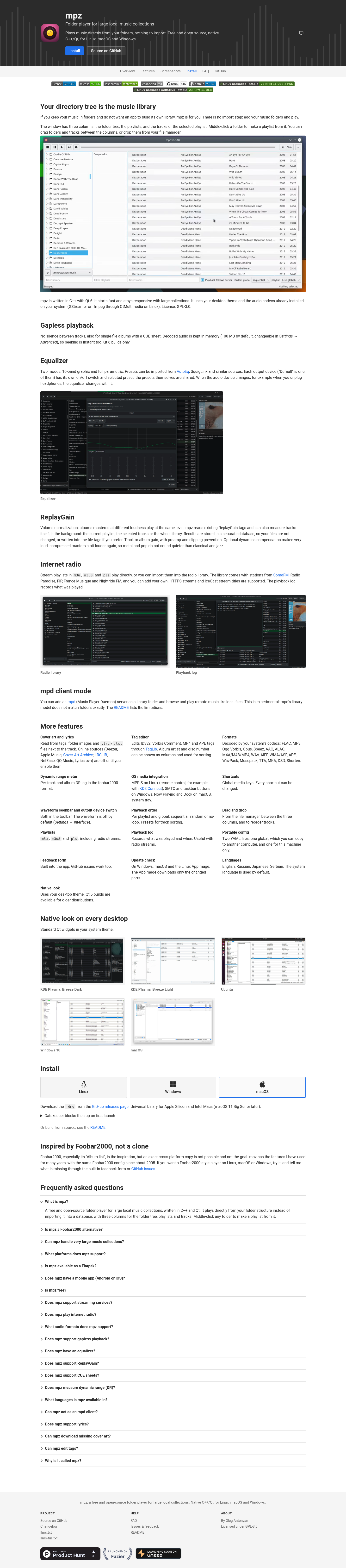 Features section of mpz-player.org