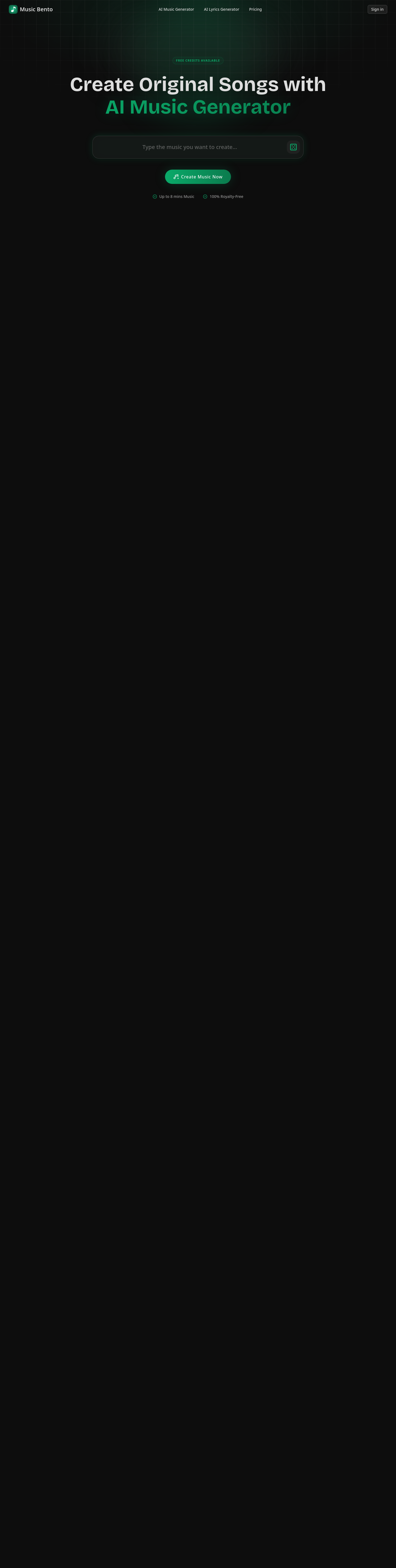 Nav section of musicbento.com