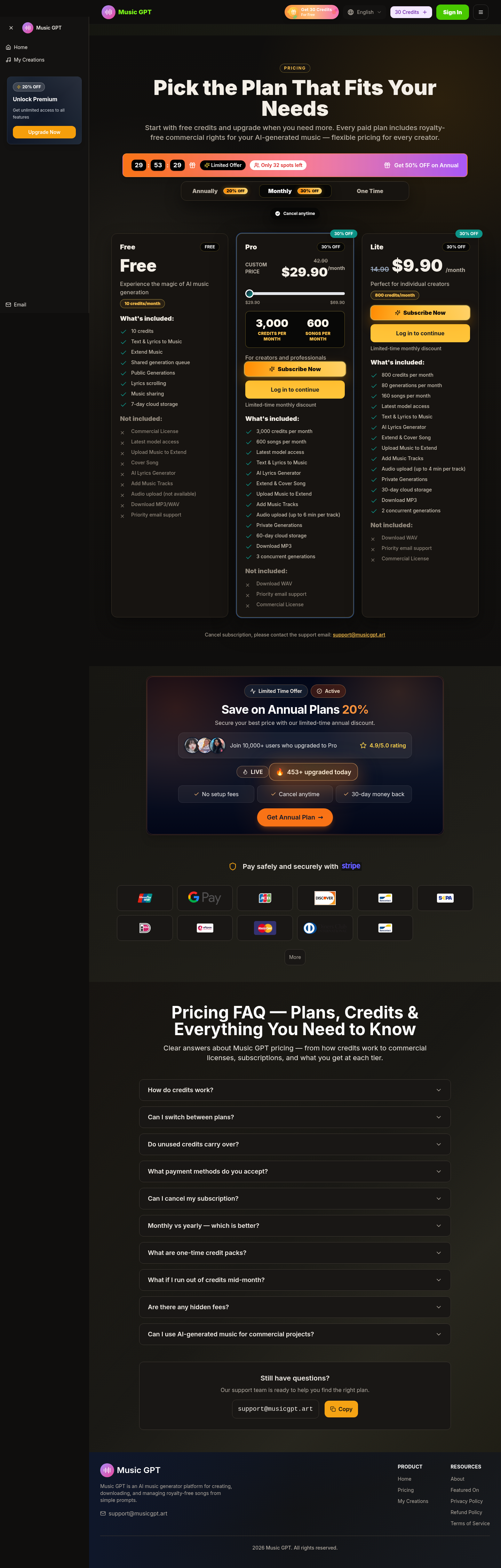 musicgpt.art Pricing: the part of the page where it does this