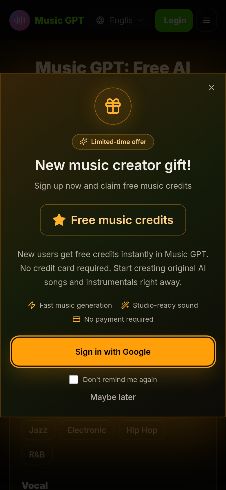musicgpt.art mobile capture of the first page