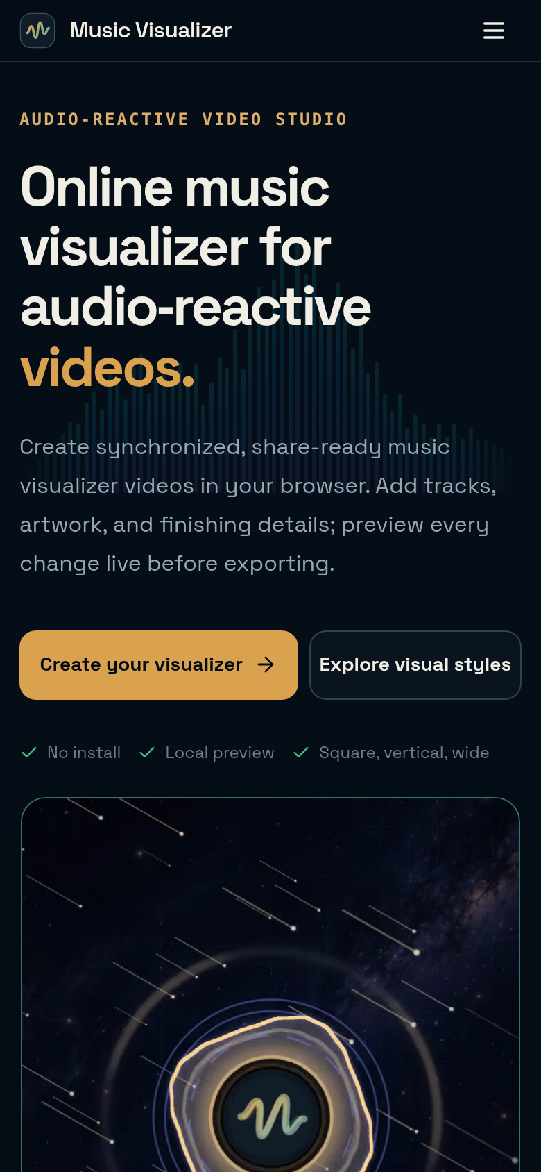 musicvisualizer.net mobile capture of the first page