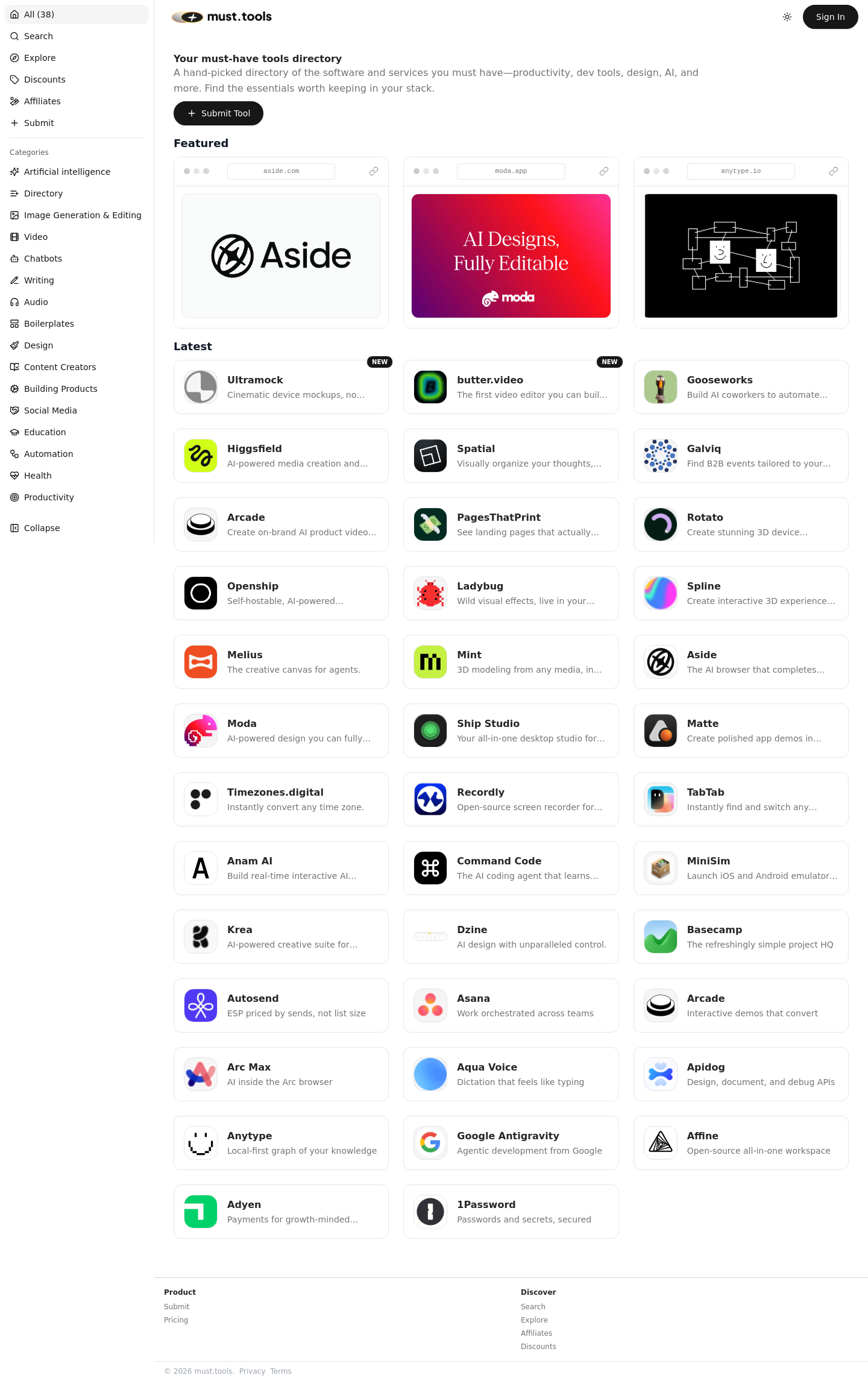 Hero section of must.tools