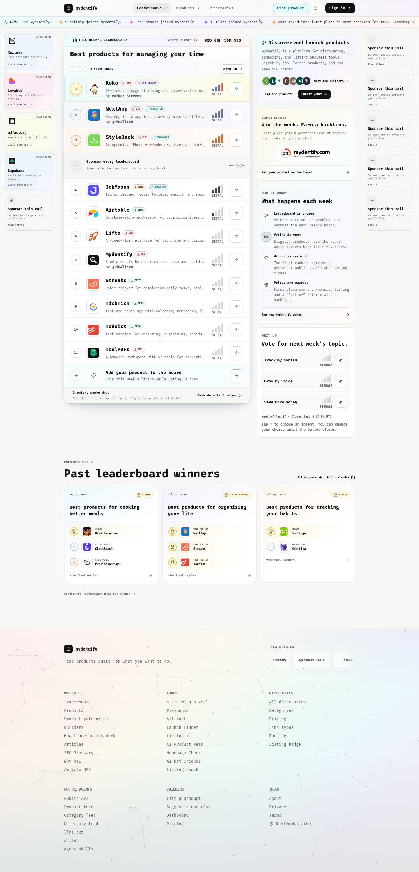 Nav section of mydentify.com