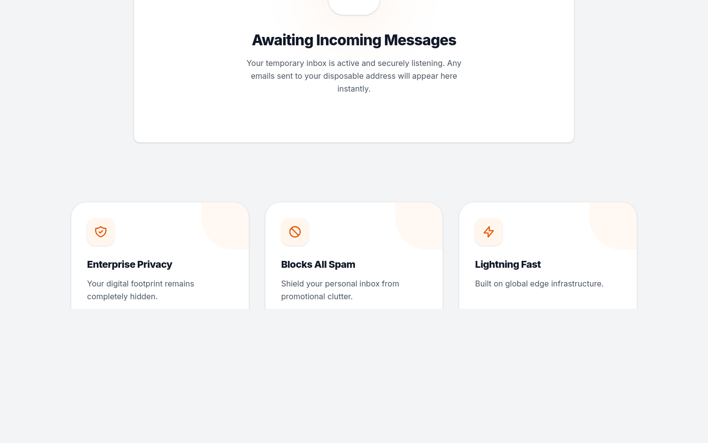 Above-the-fold capture of mytempmail.tech