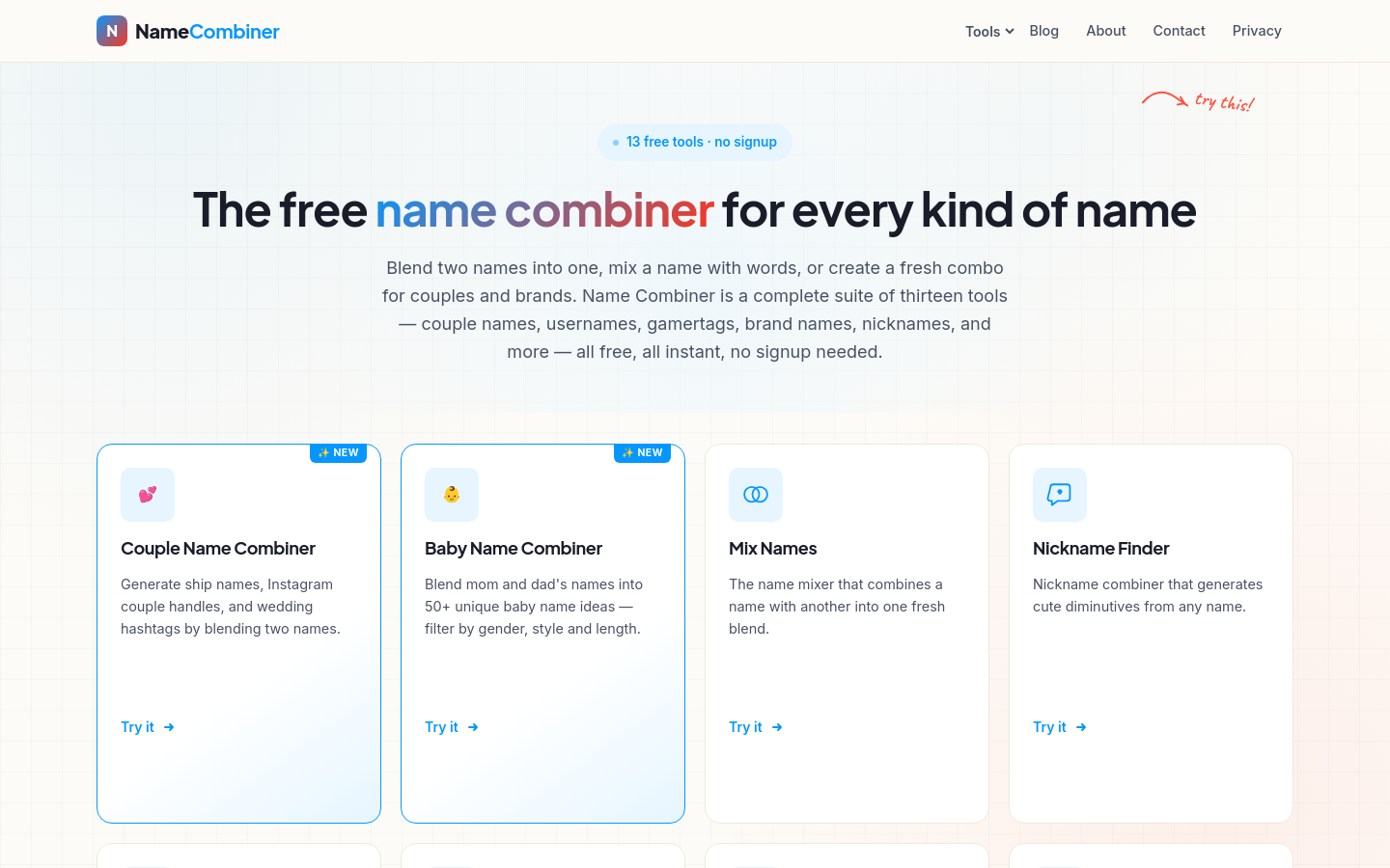 namecombinerss.us desktop capture of the first page