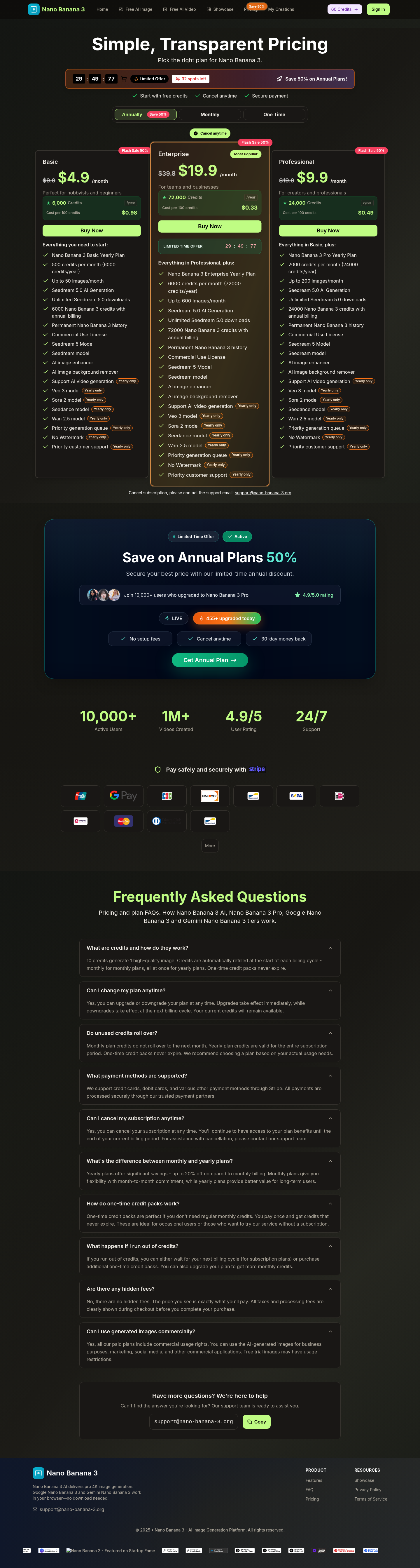 nano-banana-3.org Logos section, Pricing