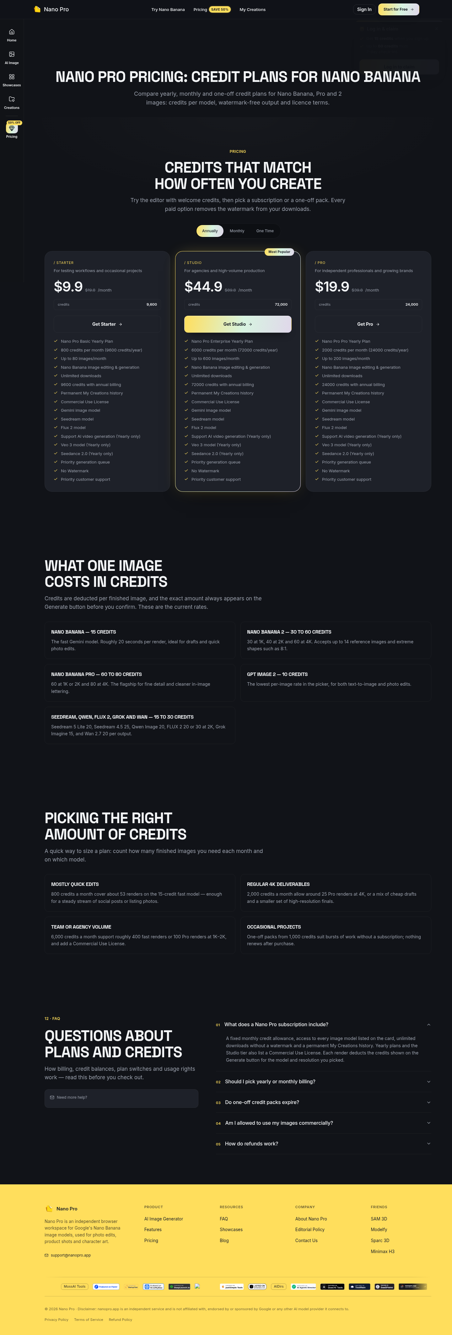 nanopro.app FAQ section, Pricing