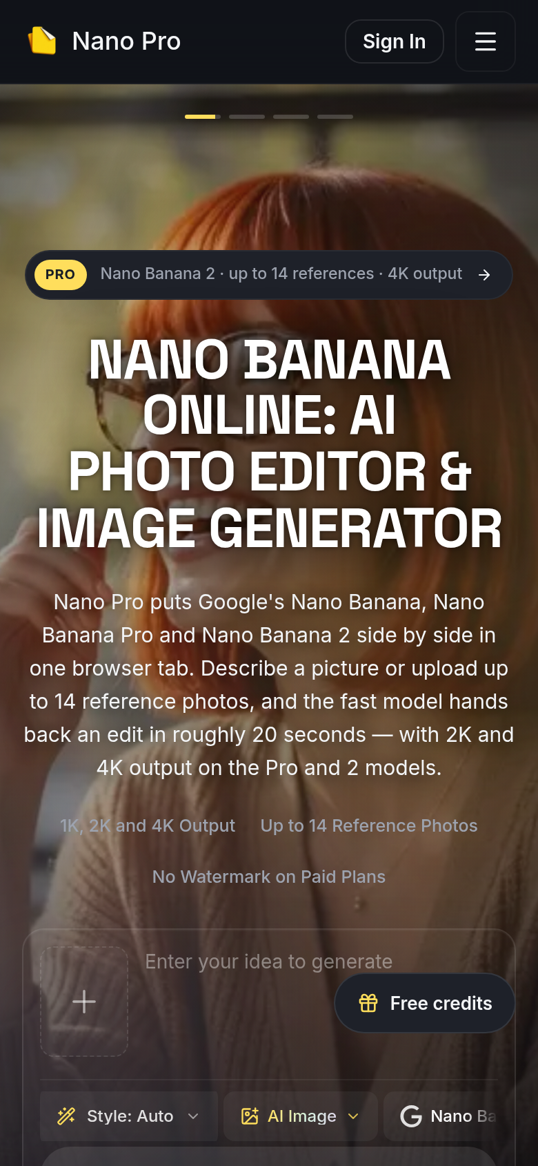 nanopro.app mobile capture of the first page