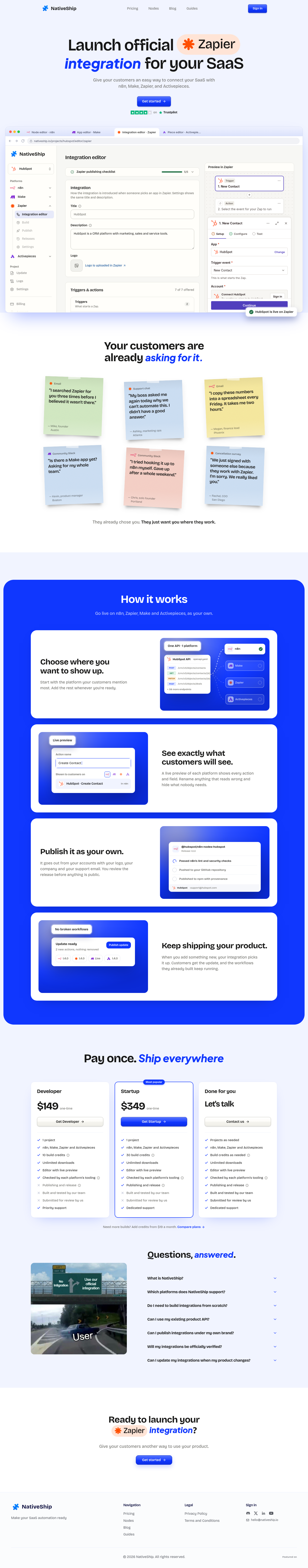 nativeship.io Hero section, Homepage / Lander