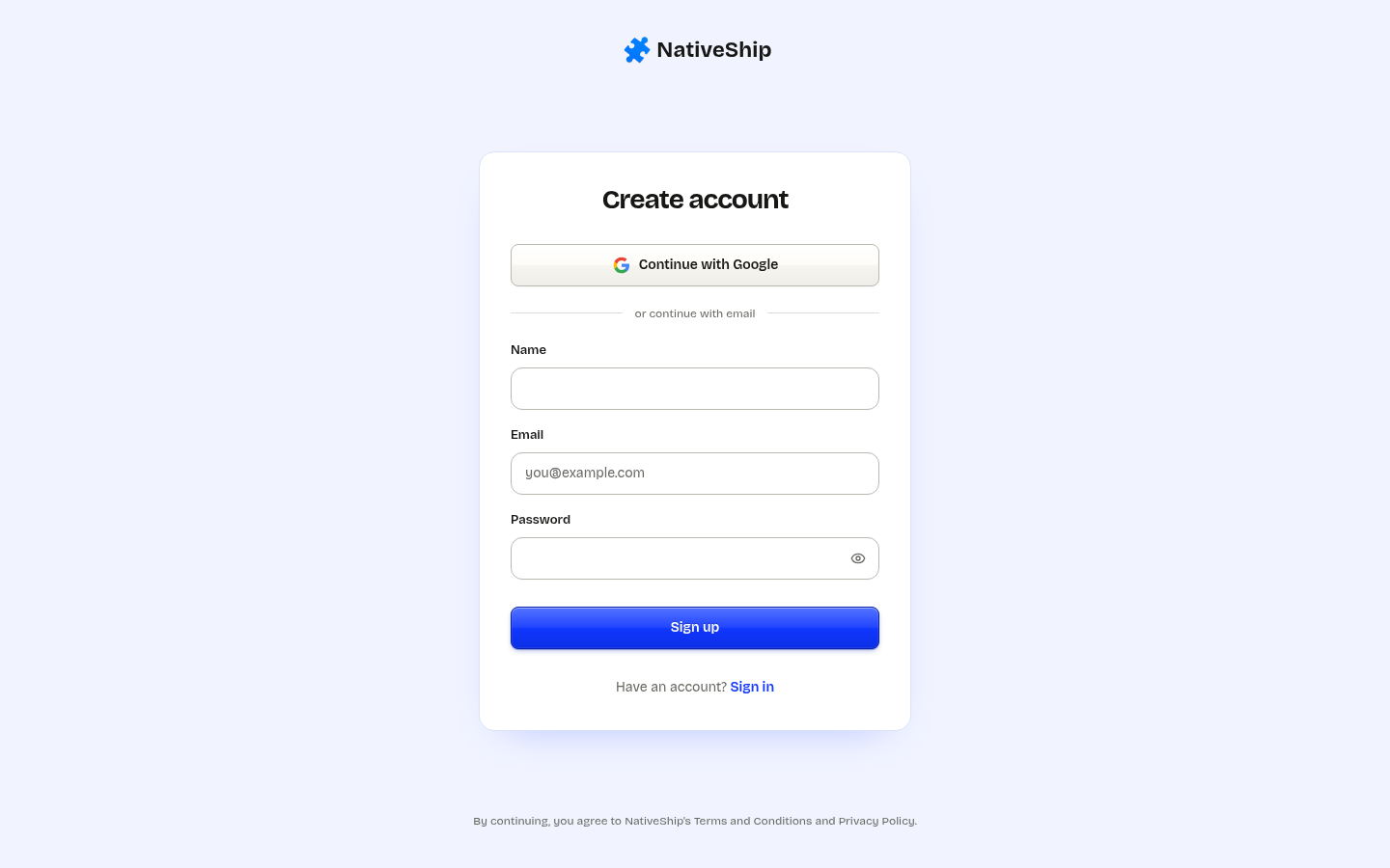 nativeship.io Signup capture, where it does this