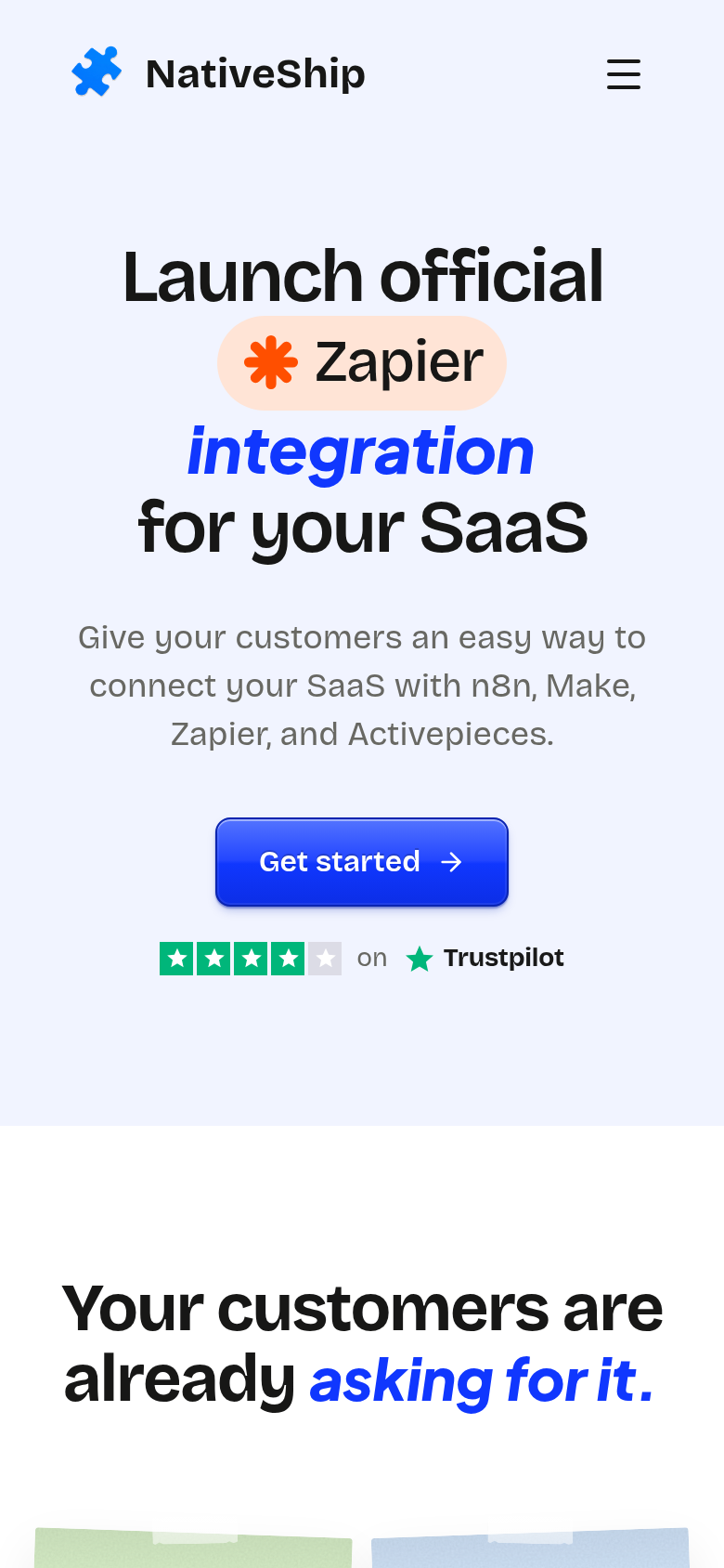 nativeship.io mobile capture of the first page